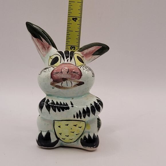 Vintage Hand Painted Tonala Ceramic Bunny Rabbit 4" Tall Mexico - Picture 7 of 8